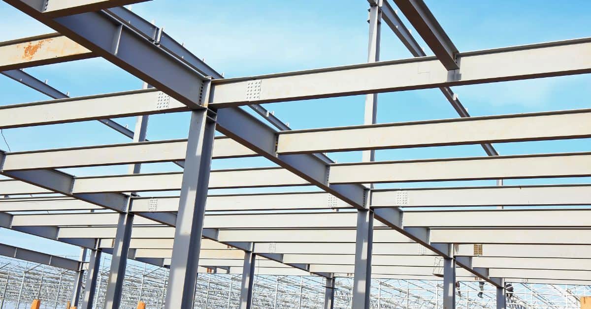Steel building framework under construction in South Africa.