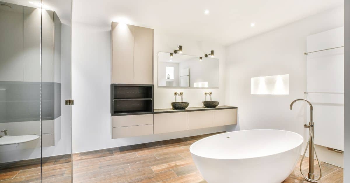 Stylish modern bathroom with bathtub and sleek fixtures in Cape Town home.