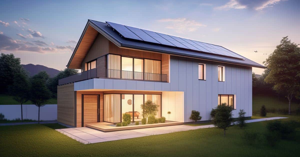 Modern house with solar panels on roof in Cape Town, showcasing eco-friendly energy solutions.
