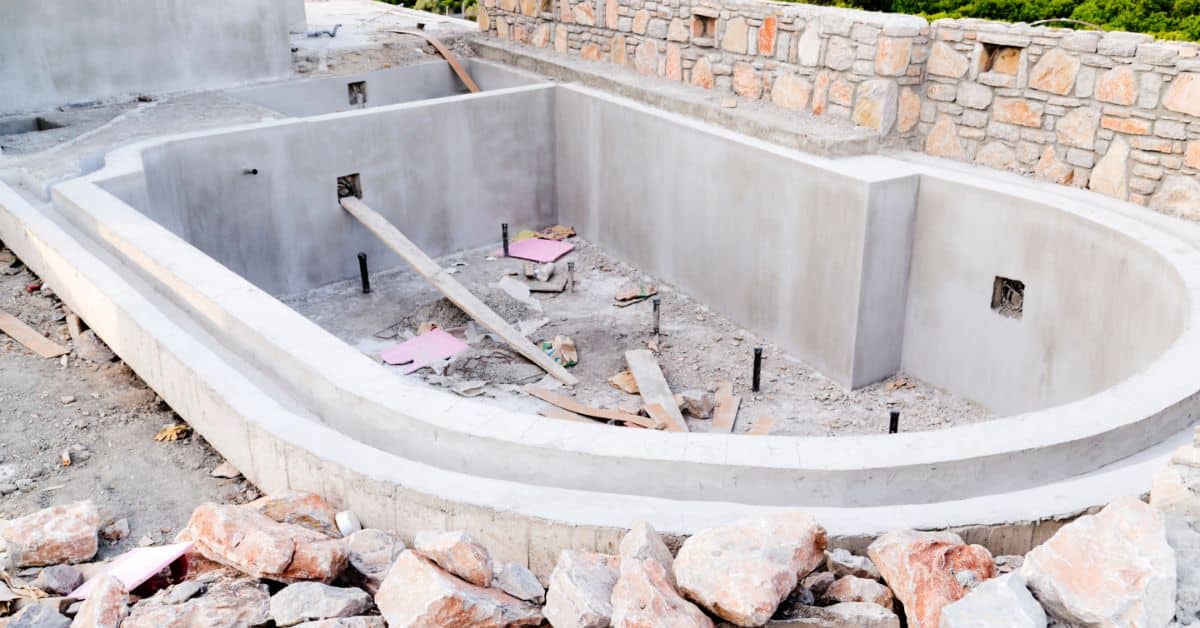 Construction of a concrete swimming pool in Cape Town under development.