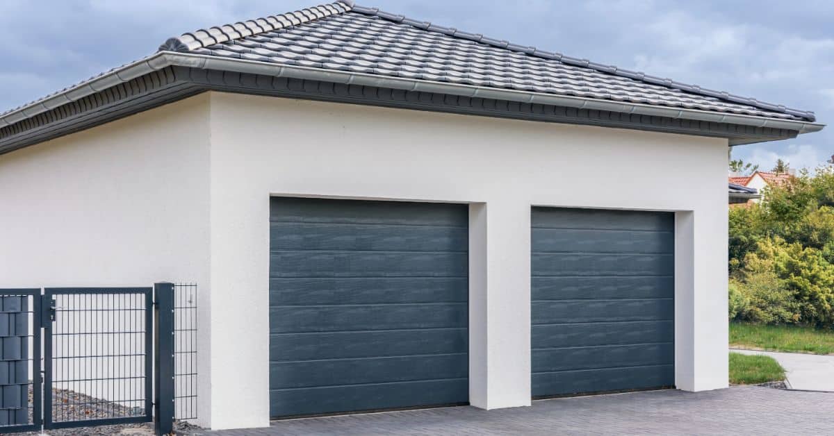 double garage - with black doors