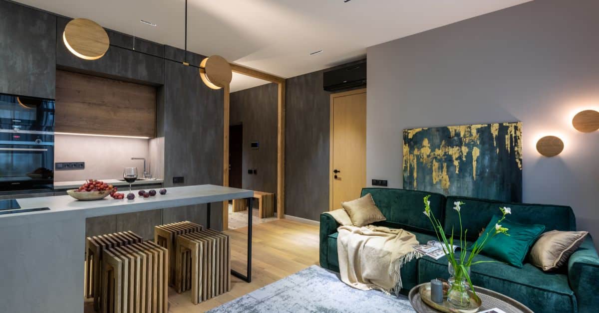 Contemporary granny flat interior with stylish decor and functional living space.