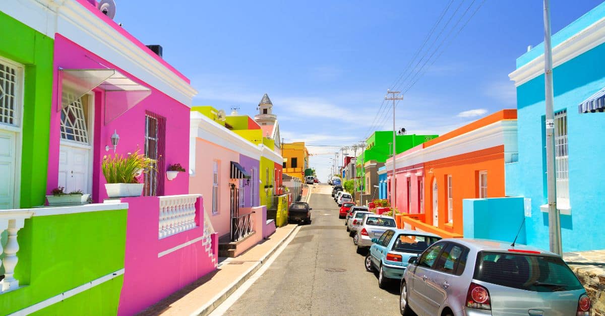 Colorful buildings in Cape Town showcasing vibrant architecture and urban charm.